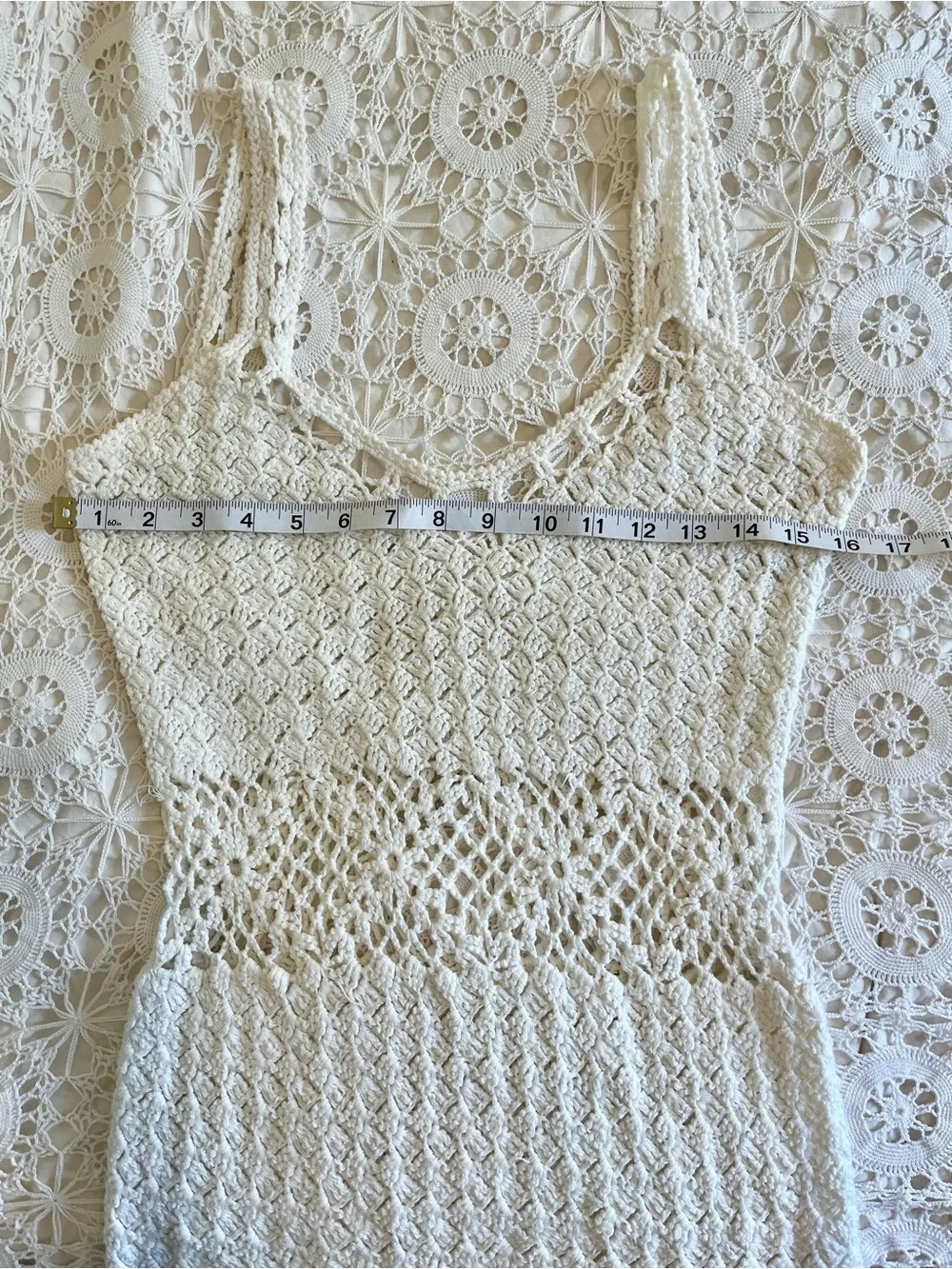 Vintage handmade white crochet sleeveless dress - Picture 6 of 7
